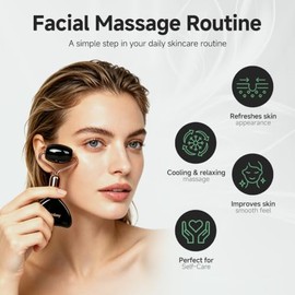 Gua Sha Tool - Juego de rodillos faciales de obsidiana negra, rodillo facial de enfriamiento de 2 piezas con piedra de hongo para mujeres, herramienta