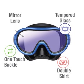 REEF TOURER Youth Single-Window Mask & Snorkel Combo Set for Kids, Black/Metallic Blue (Mirrored Lens), One Size