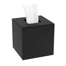 HIIMIEI Square Cosmetic Tissue Box, 14 x 14 x 14 cm Acrylic Tissue Dispenser, Tissue Box with Magnetic Cover for Dining Room, Bathroom, Bedroom, Car, Office - Matte Black