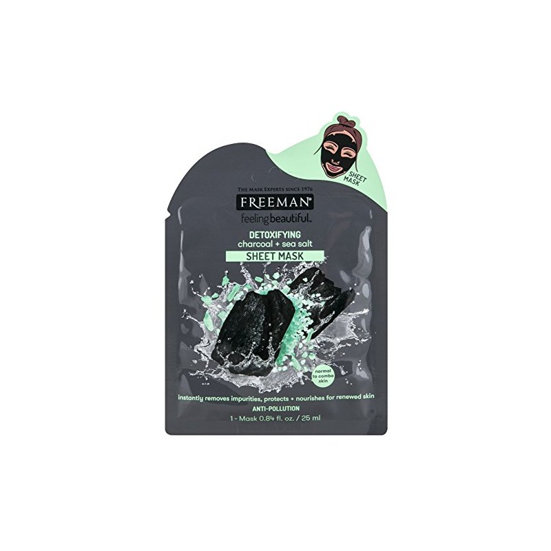 Freeman Facial Charcoal+Sea Salt Detoxify Sheet Mask 0.84 Fl Oz