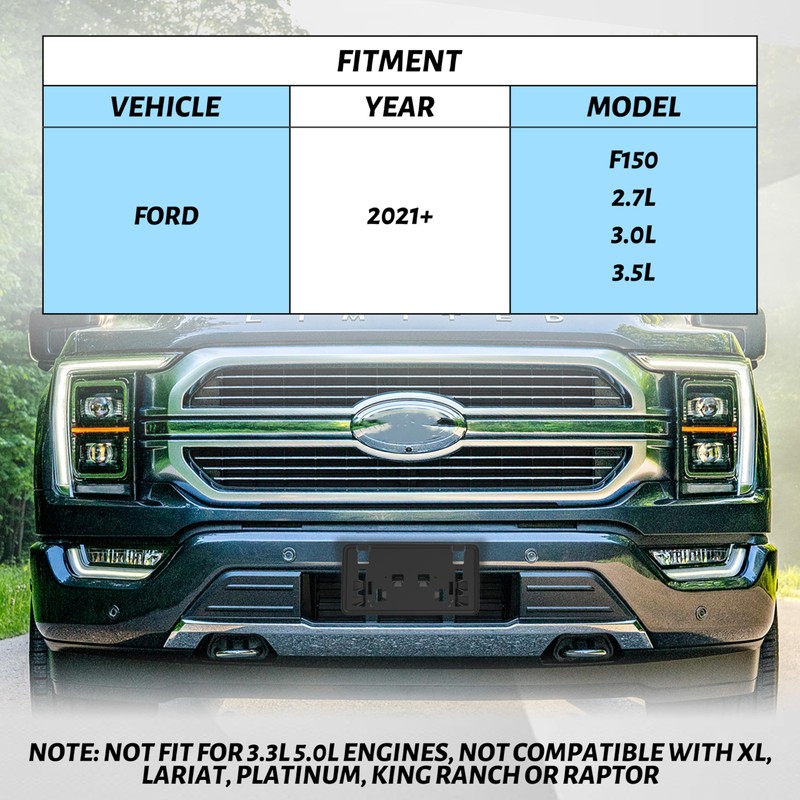 Front License Plate Holder for 2021+ F150, Front Bumper License
