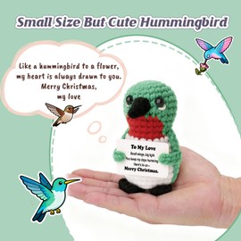 Weming Couple Mini Crochet Hummingbird Plush with Story Sign, Handmade 4-inch, Sentimental Bird, Stocking Stuffer, Cozy Winter Decor, Romantic Keepsake