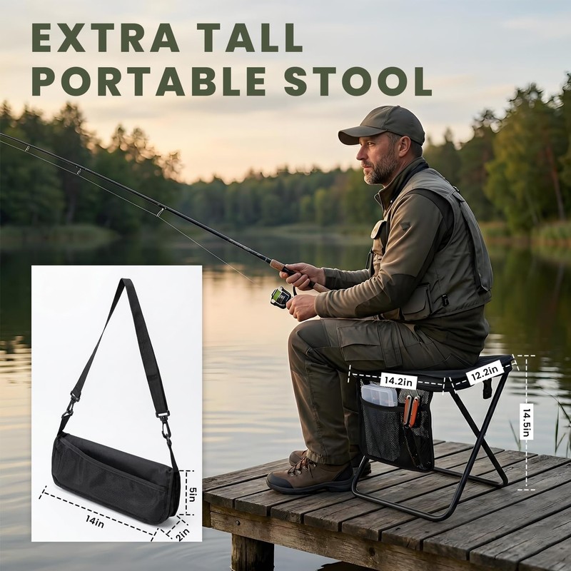 STRAODTIC Lightweight Extra Tall Folding Camping Stools for Adults, 2