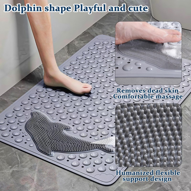 21.6"x33.5" Non Slip Shower Mat with Suction Cups, Drain Holes