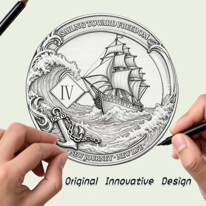 Sobriety Coin with Liquid Sand, Recovery Ship Challenge Coin, One