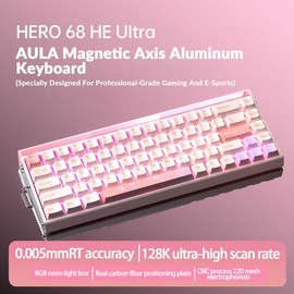 [New]Aula Hero 68 Wired Magnetic Switch Gaming Keyboard, 65% layout,RT 0.01, Extreme Response, RGB Backlit,Wired Connection, Web Driver, 8K Returns,E-Sport Gaming Accessories PC Accessories FallFreshness:_Ultra-Gradient pink