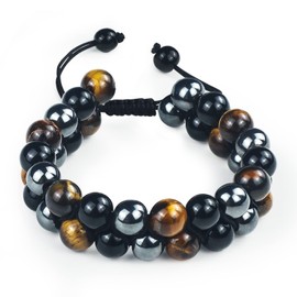 Yitexin 10 mm Tiger Eye Bracelet Men, Beaded Bracelets for Women, Adjustable Healing Crystal Bracelet, Black Obsidian Chakra Bracelet for Yoga Protection Energy Good Luck, tiger eye