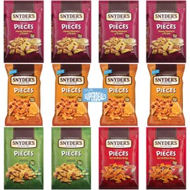 Snyder's of Hanover Pretzel Pieces Family Favorite Bundle – 12-Pack (2.25 oz each) – 4 Honey Mustard & Onion, 4 Cheddar Cheese, 2 Jalapeno, 2 Hot Buffalo Wings – Includes Mystery Gift bundeld by SUPERDEALS – Perfect for Parties, Movie Nights, & Snack Lovers