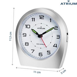 Atrium A620-19 Radio Controlled Alarm Clock Analogue Quartz No Ticking Classic Design Matte Silver