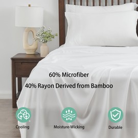 LINENLINE Twin XL Sheet Set, Rayon Derived from Bamboo, 4pcs Cooling Sheet with 2 Pillowcases, Soft & Breathable, 16" Deep Pocket, Cooling Sheets for Kids, Luxury Hotel Bed Sheets, White