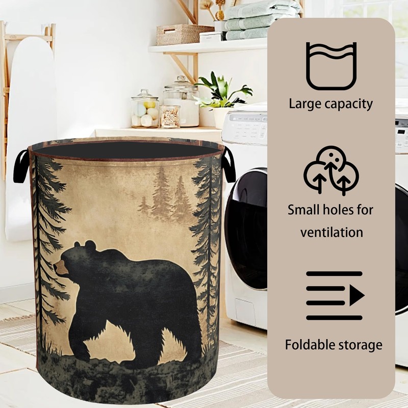 Forest Cabin Bear Laundry Basket - Heavy Duty 60L Dirty
