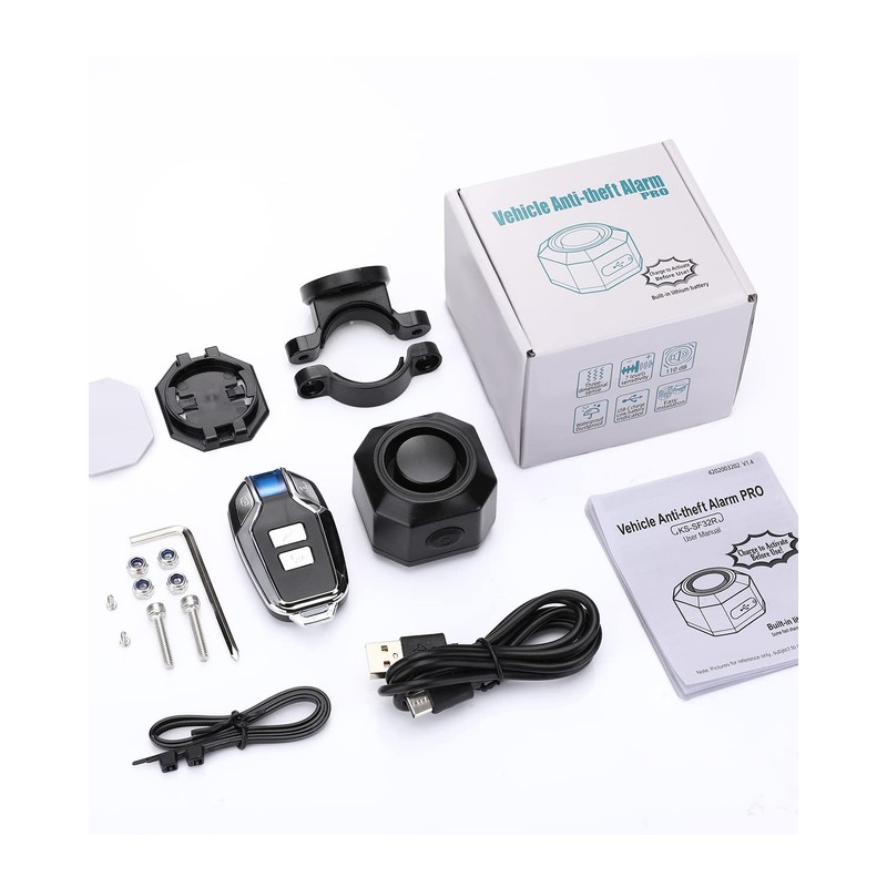 ONVIAN Bike Alarm with Motion Sensor Remote, USB-C Rechargeable Wireless