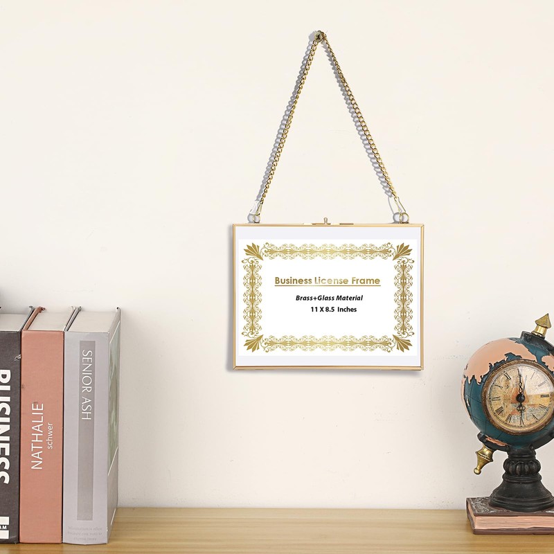 JUXYES Wall Hanging Business License Frame Brass License Certificate Display