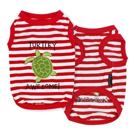 Parisian Pet Dog Tshirt - Embroidered “ Turtley Awesome! “ Dog Shirt - Breathable and Lightweight Dog Tank Top - Sleeveless Red Dog Tee Shirts - Machine Washable Dog Shirts for Small Dogs - 2XL