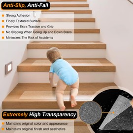 SMILOOL Clear Non Slip Stair Treads for Wooden Steps Indoor 15 Pack 4" x 28" Pre-Cut Anti Slip Stair Strips for Wood Stairs, Grip Tape Transparent Step Tread Grips for Dogs Kids and Pets, Waterproof