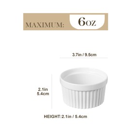 MALACASA Ramekins 6 oz Oven Safe, Porcelain Creme Brulee Ramekins Pudding Custard Cups Small Ceramic Souffle Dishes Ramakan Ramiken Ramicans Baking Bowls Set of 6, White, Series RAMEKIN-DISH