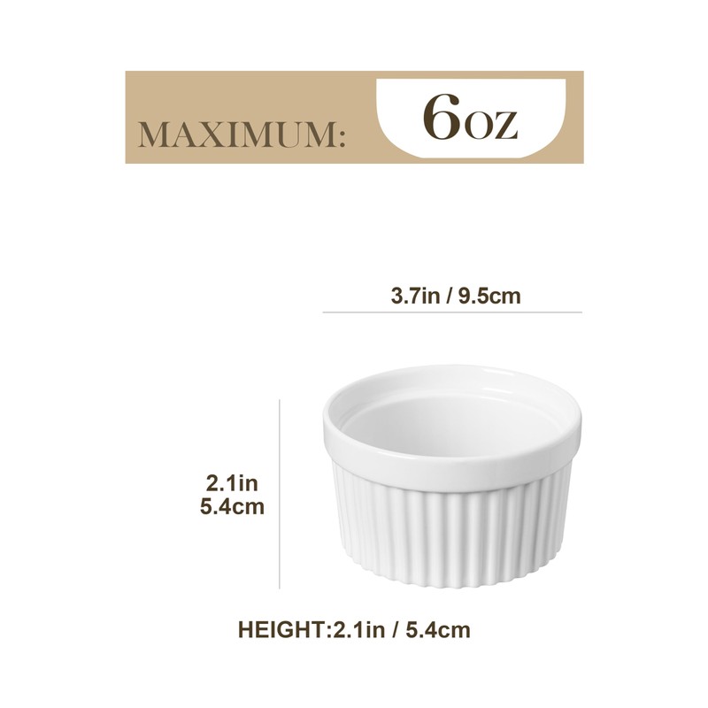 MALACASA Ramekins 6 oz Oven Safe, Porcelain Creme Brulee Ramekins