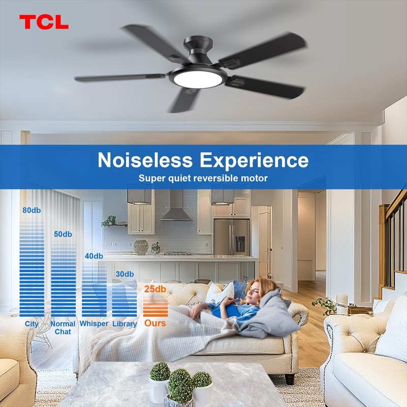 TCL Ceiling Fans with Lights, 52 Inch Low Profile Ceiling