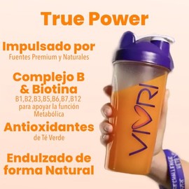 VIVRI Power Me! Bebida con Cafeina en Polvo de Sabor Naranja-Mango | Hecho con Extractos Naturales y Antioxidantes con Complejo B | Rinde 30 Porciones