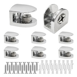Runseaway 8Pcs Adjustable Glass Shelf Brackets, Wall Mount Clamp Holder for 6-8mm Thick Glass, Acrylic, Wood Shelves, Heavy Duty Zinc Alloy Clip Support, Polished Chrome