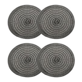 HARFINGTON 4pcs Round Braided Placemats 7" Non-Slip Round Table Mats for Dining Tables Washable Heat Insulation Woven Placemats Indoor Outdoor for Family Holiday Dinner, Black Grey