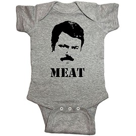 Parks and Recreation Baby One Piece Ron Swanson Meat Bodysuit (0M-Newborn, Heather Gray)