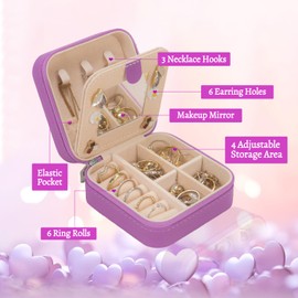 Ulico Jewelry Box Initial Travel Jewelry Case - Small Jewelry Organizer with Mirror, Jewelry Holder Organizer Box, Travel Essentials Birthday Gifts for Women Girls Friends Sister Purple I