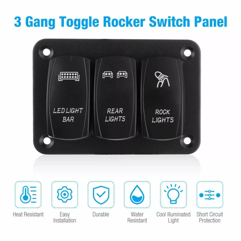 Ameribox 3 Gang Toggle Rocker Switch Panel Green LED Light