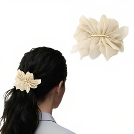 Boho Khaki Tulle Hair Clip for Girls and Women Cute Flowy Chiffon Bow Hair Clamp Metal Spring Clip Fancy Accessory for Wedding Birthday Christmas New Year Eve