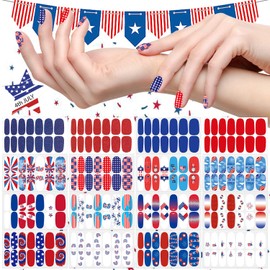 XEAOHESY 224 Pieces 16 Sheets 4th of July Nail Polish Strips for Women Independence Day Nail Wraps Self-Adhesive Red Blue Solid Color Nail Strips Nail Polish Stickers for Memorial Day