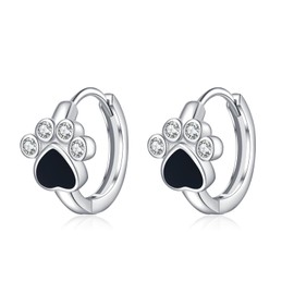 SLUYNZ Sterling Silver CZ Paw Earrings Hoop Earrings for Women Cat Dog Paw Print Earrings Small Paw Hoop Earrings Huggie Black Heart Hoop Earrings Love, Small, Sterling Silver, Cubic Zirconia