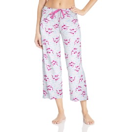 HUE Women’s SleepWell Basic Printed Knit Performance Sleep Capri Pajama Pant, Made With Temperature Regulating Technology, White - Flamingals, X-Large