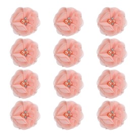 PATIKIL 2 Inch Chiffon Flowers, 12 Pcs Rhinestone Pearl Sewing Fabric Flowers Artificial Appliques Embellishments for Clothing Wedding DIY Craft Headbands Decor, Light Pink