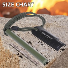 NESAYVER Fire Starter Survival Tool,5 x1/2 in Thick Round Ferro Rod Fire Striker Kit with Paracord Lanyard for Hiking, Camping, Emergency Flint and Steel Up to 20000 Strikes, Tinder Rope Green