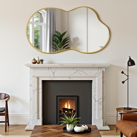 Suidia Irregular Wall Mirror, 36"x24" Bathroom Mirror Asymmetrical Mirrors Artistic Mirrors Decorative for Living Room Bedroom Bathroom Hallway Entryway, Gold, Cloud Style