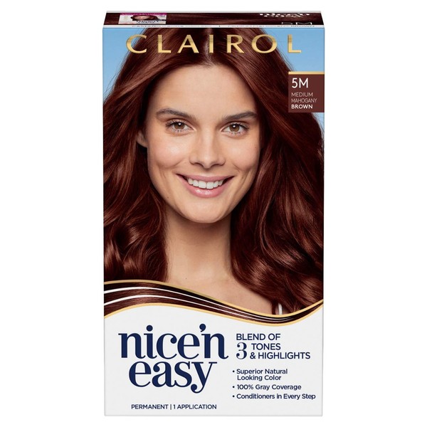 Clairol Nice'n Easy Permanent Hair Color, 5M Medium Mahogany Brown, Pack of 1