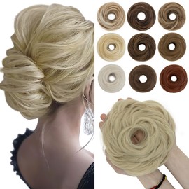 SEGO 55g Messy Bun Fluffy Tousled Updo Scrunchies Synthetic Hair Bun Hair Piece For Women Thicker Donut Stretchy Chignons, Bleach Blonde