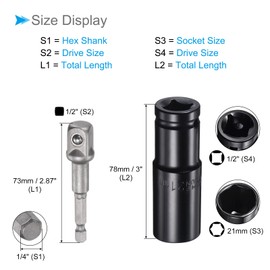 CoCud Deep Socket Set, 21mm Socket 3" Length 1/2" Drive, CR-V 6-Point Drive Socket Accessory Set with 1/4" Socket Adapter - (Applications: for Electric Hand Drill Screwdriver)