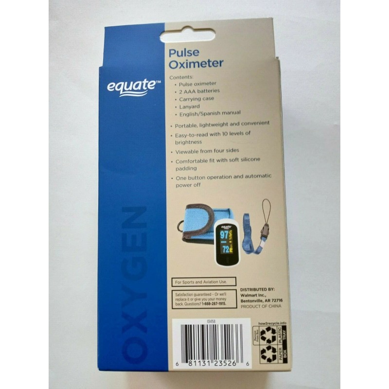 Equate Finger Pulse Oximeter C20 Blood Oxygen Saturation Level Rate