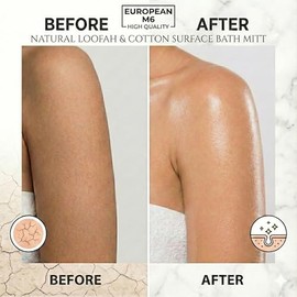 Guante exfoliante corporal de lufa europea M6 – Guante de lufa egipcia natural de doble cara para ducha y baño | Esponja de lufa orgánica de gran tama