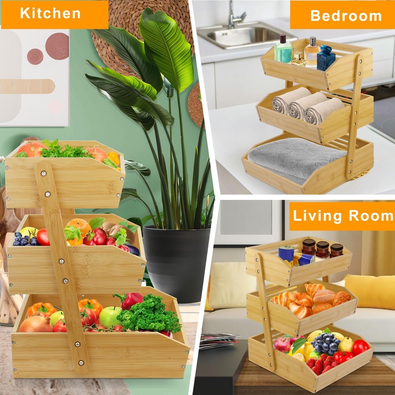 mobzio Fruit Basket for Kitchen Counter, 3 Tier Fruit Stand,