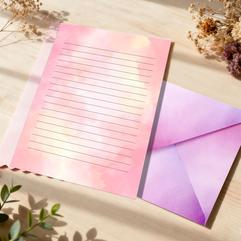 KSIWRE Watercolor Stationary Letter and Envelopes, 24 Lined Writing Paper