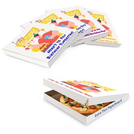 MT Products Happy Birthday Printed Customizable Text Pizza Boxes for Boy 12" x 12 x 1.9" - Elegantly Designed Extra Thin White Pizza Box (Pack of 5) - Made in the USA