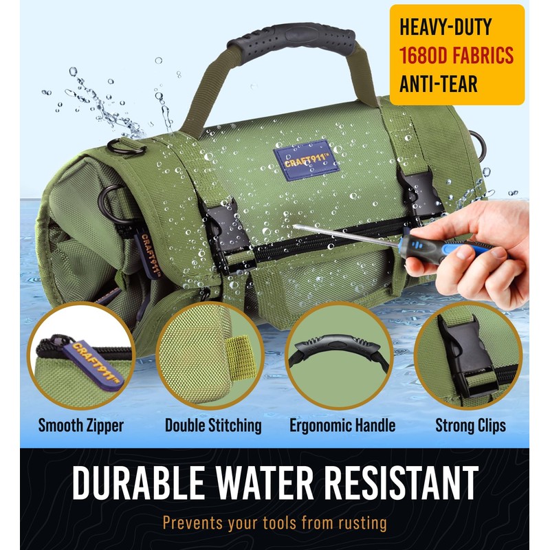 CRAFT911 Durable Tool Bag Organizers w/Detachable 6 Tool Pouches –
