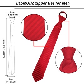 BESMODZ Men's Zipper Ties for Mens Red Pre-tied Woven Jacquard Wedding Necktie