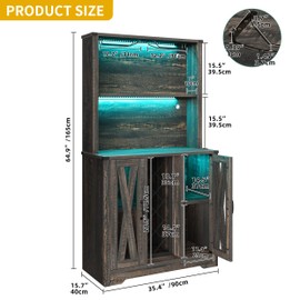 DWVO 65" Bar Cabinet with LED Lights, Home Coffee Cabinet with Wine and Glass Rack, Tall Modern Farmhouse Kitchen Buffet Sideboard with Liquor Storage Cabinets for Dining Room, Dark Rustic Oak