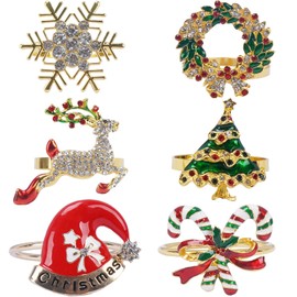 KINDPMA Pack of 6 Christmas Napkin Rings Napkin Holder for Christmas, 6 Shapes for Christmas, Table Decoration, Napkin Rings for Thanksgiving, New Year, Christmas, Table Decoration