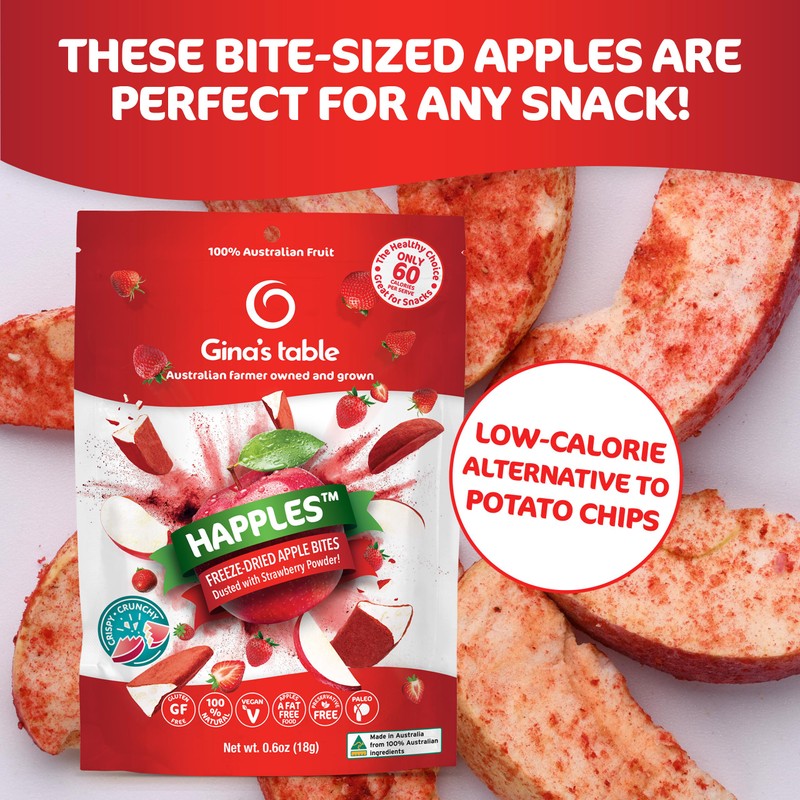 Happles Freeze Dried Apples with Strawberry Fruit Powder – 100%