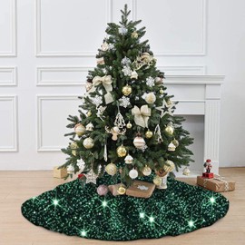 FOTSHARER Green Christmas Tree Skirt 21 Inch Velvet Glitter Tree Skirt Sequin Tree Skirts for Artificial Trees Xmas Tree Skirt Mat Emerald Green Tabletop Tree Skirt for All Seasons Holiday Party Decor