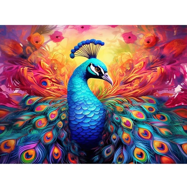DAERLE Colourful Peacock Diamond Painting, Children's Diamond Painting Pictures, Animal DIY Diamond Full Picture, Painting by Numbers Adults, 5D Diamond Painting for Wall Decoration, 40 x 30 cm